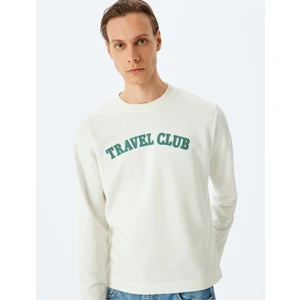 Bisiklet Yaka Pamuk Karışımlı Slogan Işlemeli Sweatshirt