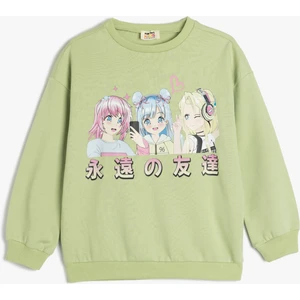 Sweatshirt Anime Baskılı Uzun Kollu Bisiklet Yaka Pamuklu Şardonlu