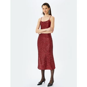 Pullu Payetli Ip Askılı Slim Fit Uzun Abiye Elbise