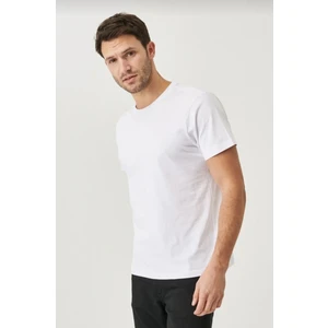 Erkek %100 Pamuk Slim Fit Dar Kesim Bisiklet Yaka Kısa Kollu Beyaz