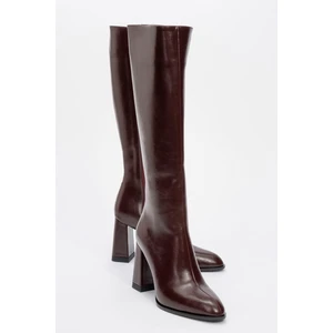 Decer Bordo Cilt Kadın Topuklu Çizme