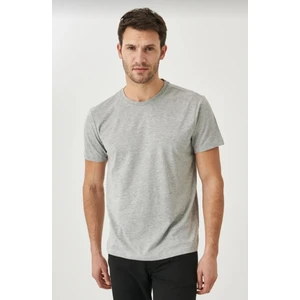 Erkek %100 Pamuk Slim Fit Dar Kesim Bisiklet Yaka Kısa Kollu Gri