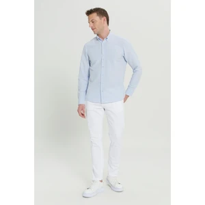 Altınyıldız Classics Erkek Açık Mavi Slim Fit Dar Kesim Gofre Desenli Düğmeli Yaka Oxford Gömlek