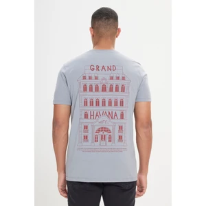 Altınyıldız Classics Erkek Gri Standart Fit Normal Kesim %100 Pamuk Baskılı Bisiklet Yaka Tişört