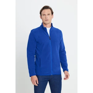 Altınyıldız Classics Erkek Saks Mavi Anti-pilling Tüylenme Yapmayan Standart Fit Dik Bato Yaka Sweatshirt Polar Ceket