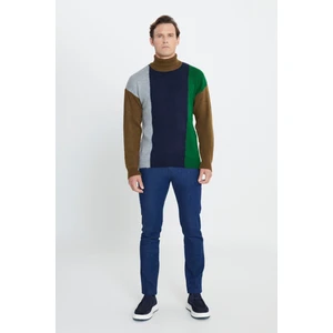 Altınyıldız Classics Erkek Haki-lacivert Oversize Fit Bol Kesim Tam Balıkçı Yaka Şardonlu Yumuşak Dokulu Triko Kazak