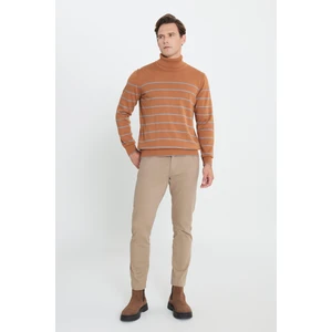 ALTINYILDIZ CLASSICS Erkek Tarçın-Gri Standart Fit Normal Kesim Tam Balıkçı Yaka Çizgi Detaylı Triko