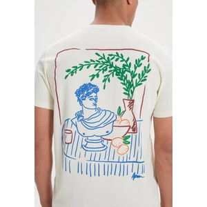Altınyıldız Classics Erkek Sarı Standart Fit Normal Kesim %100 Pamuk Yumuşak Dokulu Baskılı Bisiklet Yaka Tişört