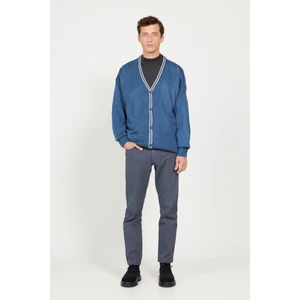 Altınyıldız Classics Erkek INDIGO-GRI MELANJ Standart Fit Normal Kesim V Yaka Triko Hırka