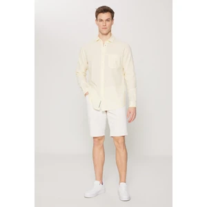 Altınyıldız Classics Slim Fit Dar Kesim Pamuk Keten Klasik Yaka Çizgili Gömlek