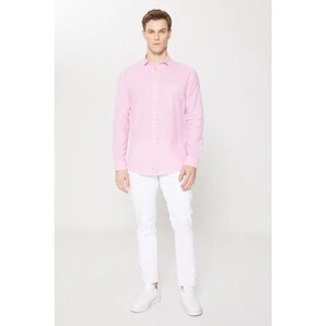Altınyıldız Classics Slim Fit Dar Kesim Pamuk Keten Klasik Yaka Çizgili Gömlek