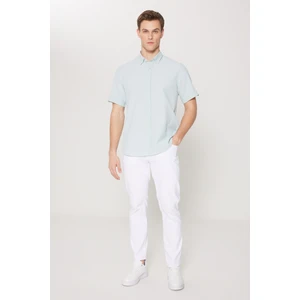 Altınyıldız Classics Erkek Yeşil Slim Fit Dar Kesim Gizli Düğme Yaka Kısa Kollu Gömlek