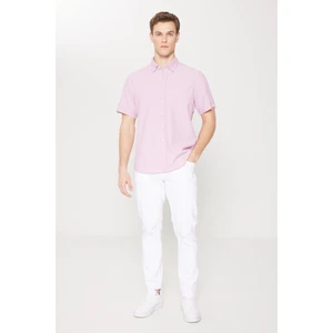 Altınyıldız Classics Erkek Lila Slim Fit Dar Kesim Gizli Düğme Yaka Kısa Kollu Gömlek