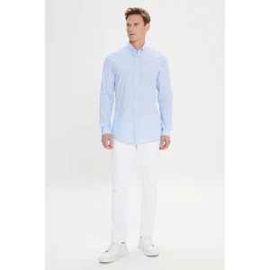 ALTINYILDIZ CLASSICS Erkek Beyaz-Mavi Comfort Fit Rahat Kesim Düğmeli Yaka Pamuklu Kareli Gömlek