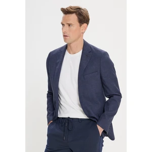 ALTINYILDIZ CLASSICS Erkek Lacivert Slim Fit Dar Kesim Mono Yaka Armürlü Blazer Ceket
