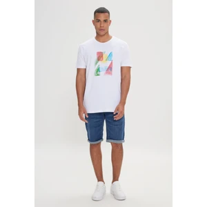 ALTINYILDIZ CLASSICS Erkek Beyaz Slim Fit Dar Kesim Pamuklu Yumuşak Dokulu Tasarım Baskılı Bisiklet Yaka Tişört