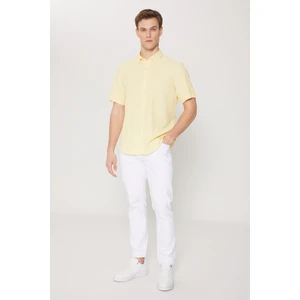 Altınyıldız Classics Erkek Sarı Slim Fit Dar Kesim Gizli Düğme Yaka Kısa Kollu Gömlek