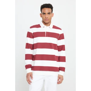 Altınyıldız Classics Erkek Ekru-bordo Standart Fit Normal Kesim Içi Polarlı 3 Iplik Polo Yaka Pamuklu Sweatshirt