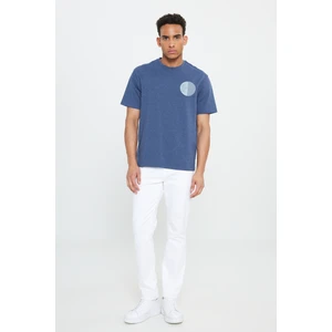 Altınyıldız Classics Erkek Indigo Modern Fit Bisiklet Yaka Pamuklu Kalın Dokulu Baskılı Tişört
