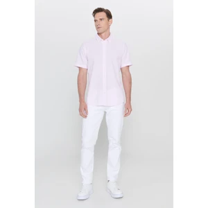 Altınyıldız Classics Erkek Pembe Slim Fit Dar Kesim Gizli Düğmeli Yaka %100 Pamuk Gofre Desenli Kısa Kollu Gömlek
