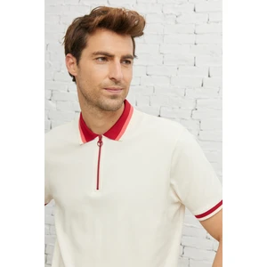 Altınyıldız Classics Erkek Ekru Bordo Regular Fit Rahat Kesim Polo Yaka %100 Pamuk Tişört