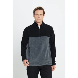 AC&Co / Altınyıldız Classics Erkek Siyah-Açık Melanj Anti-Pilling Tüylenme Yapmayan Standart Fit Dik Yaka Polar Sweatshirt