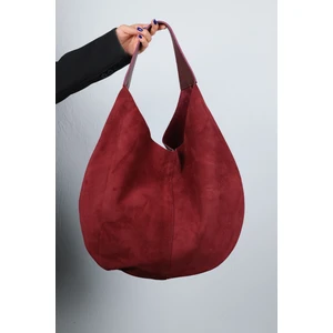 Puja Bordo Cilt Bordo Hakiki Süet Deri Kadın Omuz Çantası