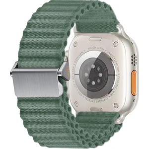 Apple Watch Series 3 4 5 44MM Kordon Metal Tokalı Hasır Örgülü Naylon Kumaş KRD123 Yeşil