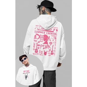 Fuddy Moda Unisex Get This Part Started Sırt Baskılı Kapüşonlu Sweatshirt, Oversize Pink Baskılı Hoodie