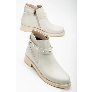 Tonny Black Kadın Ten Cilt Termo Taban Taş Halatlı Fermuarlı Kısa Topuklu Bot