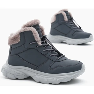Tonny Black Çocuk Unisex Füme Faylon Taban Içi Kürklü Lastik Bağcıklı Bot