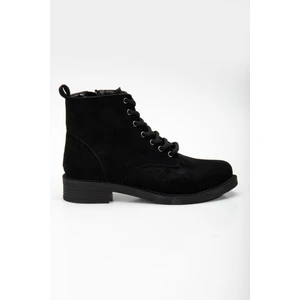 Tonny Black Kadın Siyah Süet Termo Taban Bağcıklı ve Fermuarlı Kısa Topuklu Bot