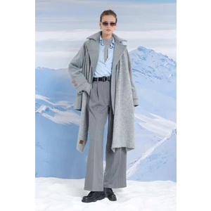 Kısa Kruvaze Kaban Gri Melanj