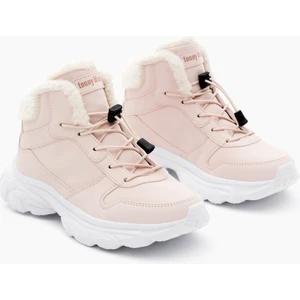 Tonny Black Çocuk Unisex Pudra Faylon Taban Içi Kürklü Lastik Bağcıklı Bot