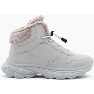 Tonny Black Çocuk Unisex Gri Faylon Taban Içi Kürklü Lastik Bağcıklı Bot