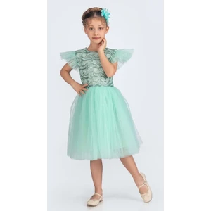Mnk Baby & Kids Küpeli Pul Payet Tüllü Kız Çocuk Elbise MNK0526