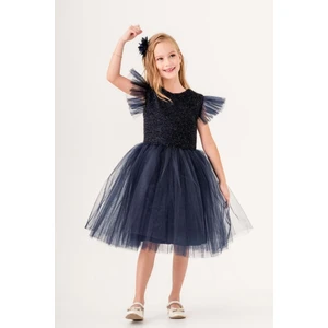 Mnk Baby & Kids Küpeli Pul Payet Tüllü Kız Çocuk Elbise MNK0526