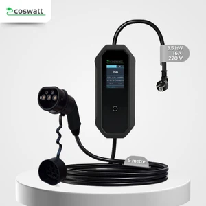 Elektrikli Araç Taşınabilir Şarj Cihazı 3.5 kW / 16A / Tip-2 / Türkçe Menü / 2x16A Ev Tipi Fiş / 5M / 220V AC / Taşıma Çantalı