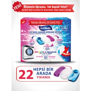 İce Fresh Hepsi Bir Arada Çamaşır Deterjanı Kapsülü 22 Yıkama Beyazlar ve Renkliler