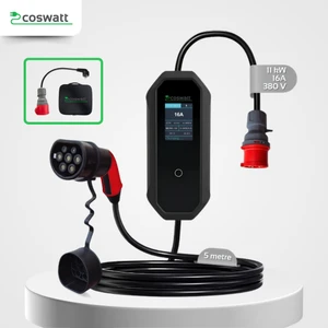 Elektrikli Araç Taşınabilir Şarj Cihazı 11 kW / 16A / Tip-2 / 5x16A Fiş / 5M / 380V AC / Ev Tipi Priz Dönüştürücü Kablolu ve Taşıma Çantalı