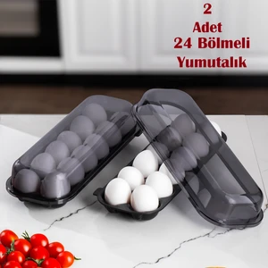 L-00628 12 Bölmeli Kapaklı 2'li Yumurtalık Buzdolabı Yumurta Saklama Kabı - Antrasit Siyah