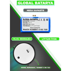 Global Batarya Fakir Robert II Rs 720 Uyumlu Akıllı Robot Süpürge Bataryası 14.4V 3500mAh Li-ion Pil (Mega Kapasite)