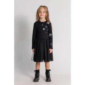 Parlak Yıldız Desenli Eteği Tül Özel Gün Kız Çocuk Elbise