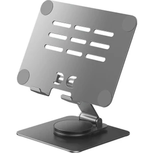 360 Derece Dönerli Ayarlanabilir Yükseklik Masaüstü Telefon Tablet Tutucu Metal Stand - AL4721 Gümüş