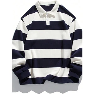 Ghassy Co. Erkek London Çizgili Şeritli Pamuklu Içi Polarlı Polo Yaka Sweatshirt