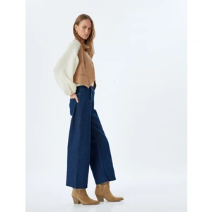 Yüksek Bel Geniş Paça Kot Pantolon Düğme Detaylı Culotte Jeans
