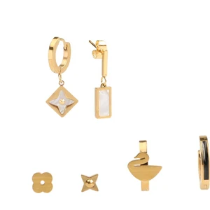 Çelik Kadın Küpe, 3 Çift, Halka ve Top, Gold Renk, No:22