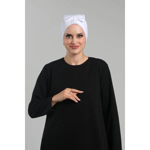 Beyaz Pratik Hazır Geçmeli Fiyonklu Bone Sandy Çift Taraflı Çapraz 3007B_42