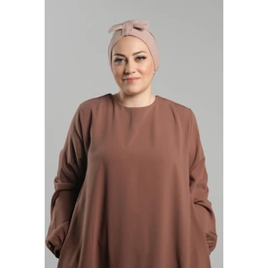 Bej Pratik Hazır Geçmeli Fiyonklu Bone Sandy Çift Taraflı Çapraz 3007B_12