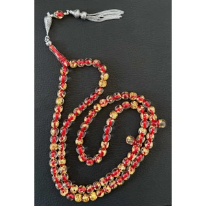 Kırmızı 99'luk Altın Parçacıklı Toz Kehribar Tesbih